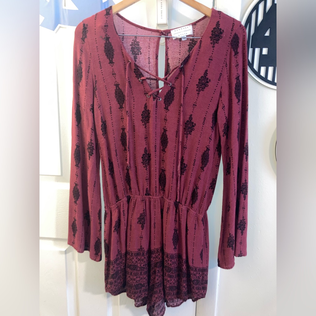 Kendall & Kylie Maroon Lace-Up Romper With Black Design